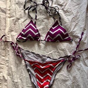 Charlie by Matthew Zink - Chevron Two-Piece Bikini in Purple, Orange & White